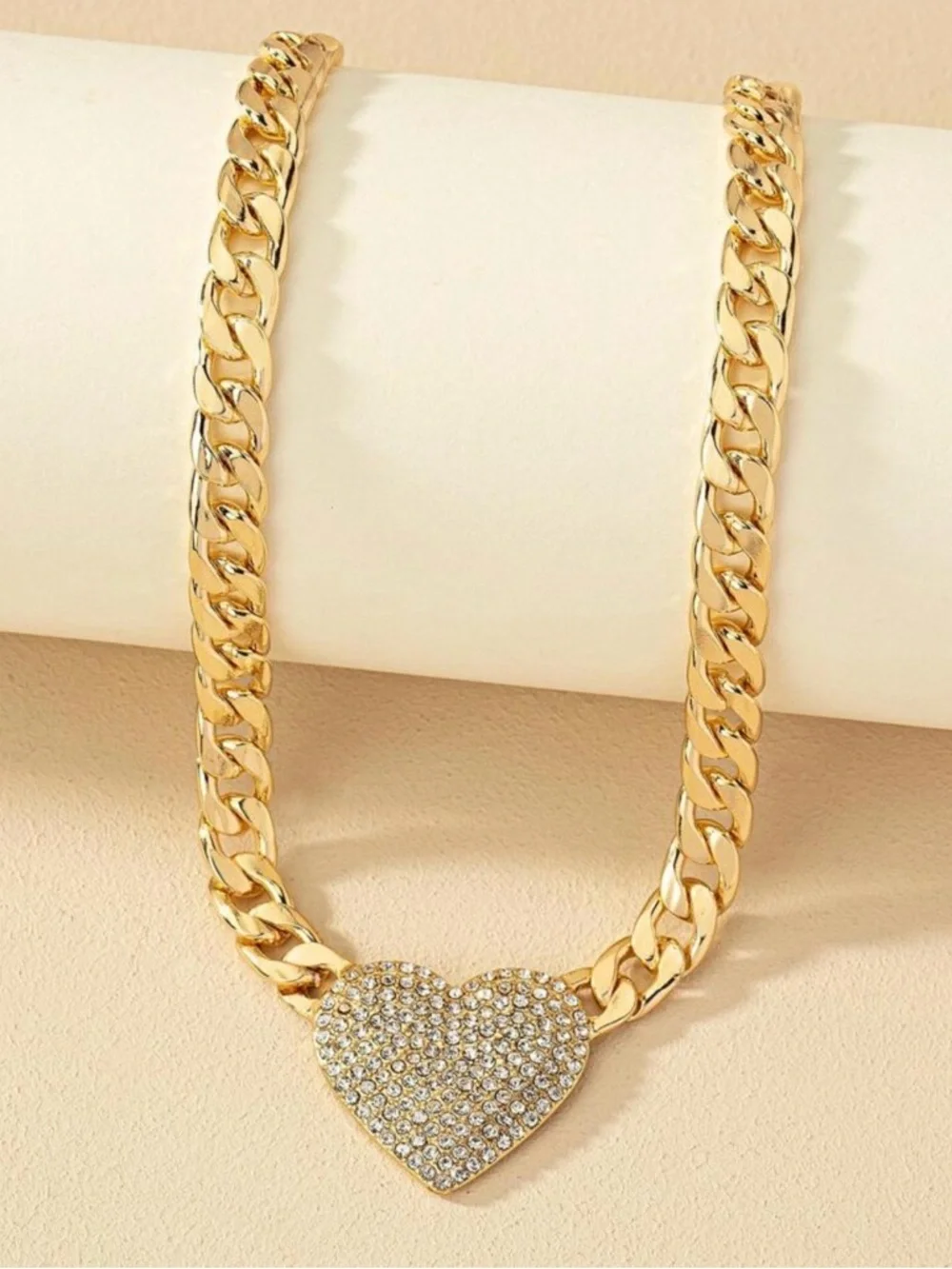 Gold Heart Pavé Cuban Link Choker Necklace